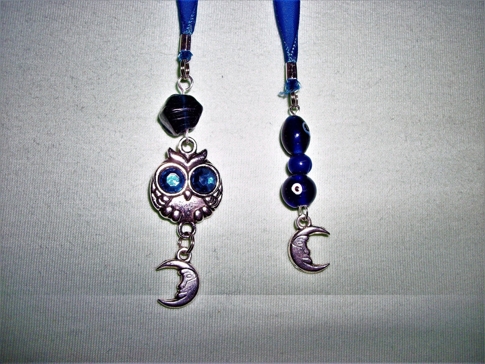 Blue bookmark with blue beads and charms