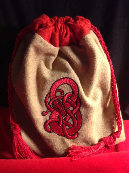 Embroidered Viking Serpent Wool Pouch