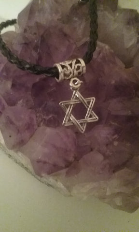 Braided Leather Bracelet with Star of David