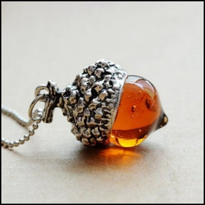 Amber Glass Acorn Necklace