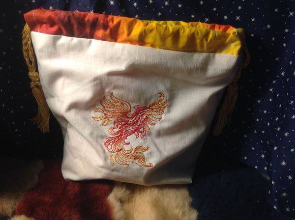 Embroidered Phoenix Cotton Drawstring Pouch
