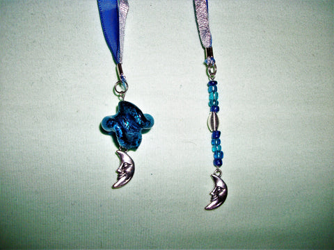 Blue bookmark with moon charms