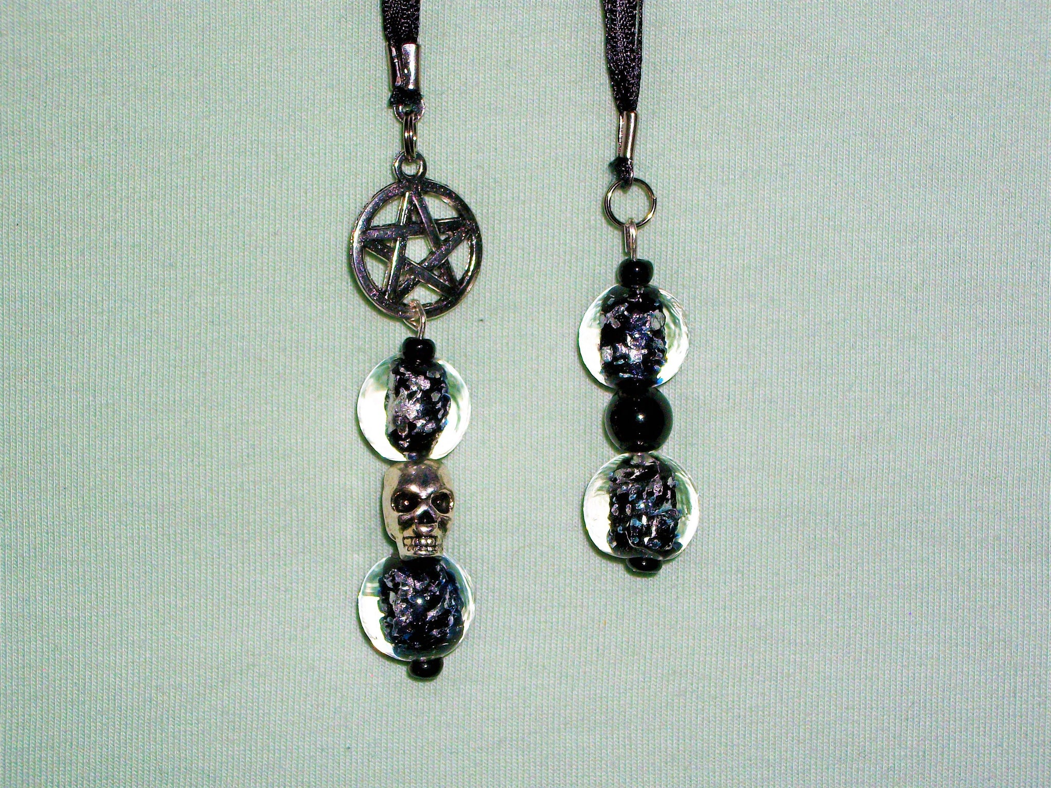 Black bookmark with black and silver beads and pentagram charm